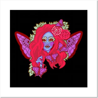 Crimson Violet Butterfly Lady Posters and Art
